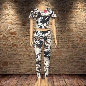 Women's 2 Piece Outfits Sexy Bodycon Short Sleeve Crop Top + High Waist Leggings